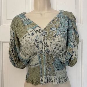 Blue and green printed top